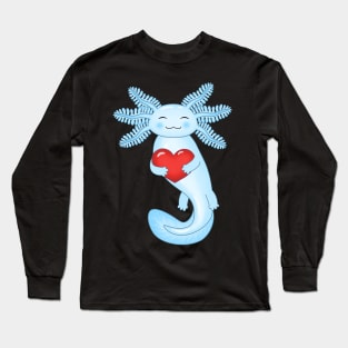 Cute Blue Axolotl holding a red heart Long Sleeve T-Shirt